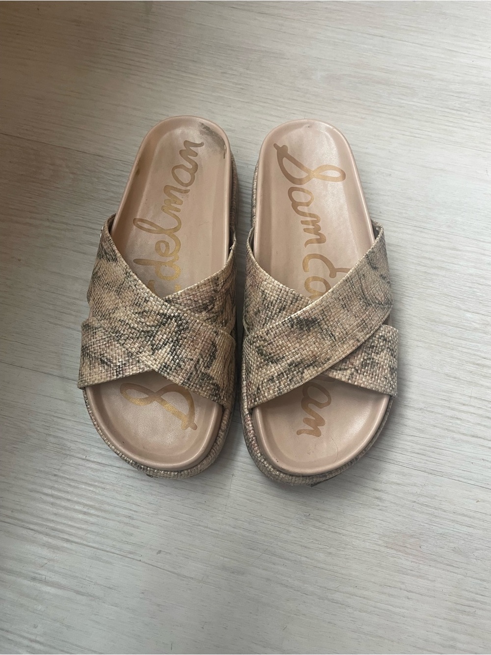 Sam Edelman Beige Snake-Print Slide Sandals